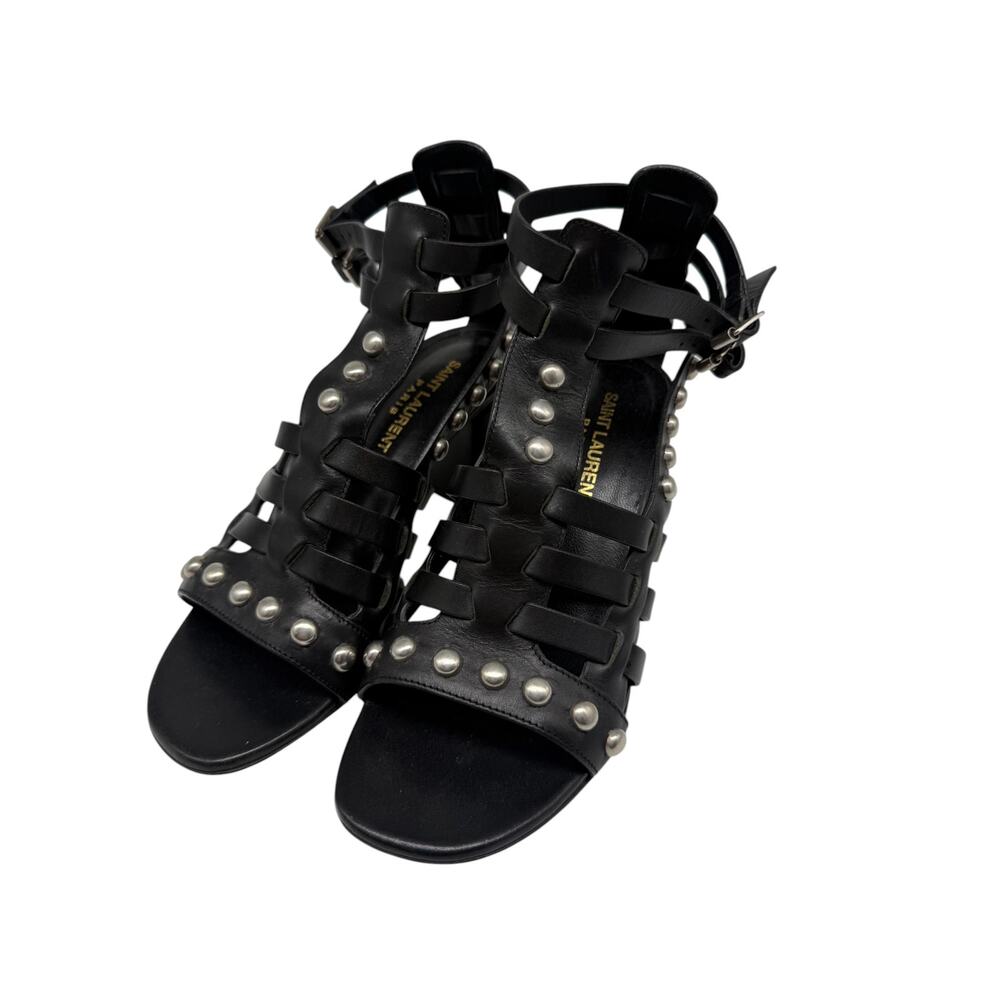 Saint Laurent Open Toe Gladiator Sandals Black Leather Studded Women's Size 35